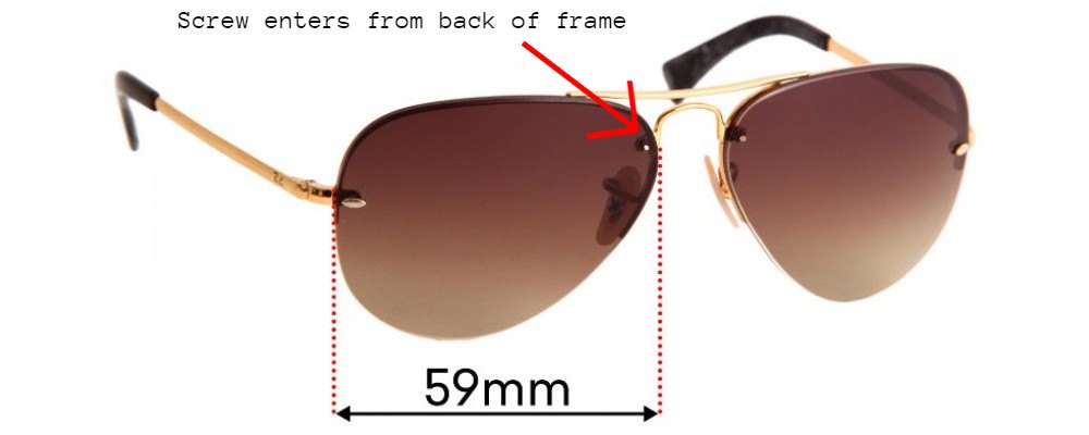 Ray Ban RB3449 Aviator 1mm Nose Hole 59mm Replacement Lenses